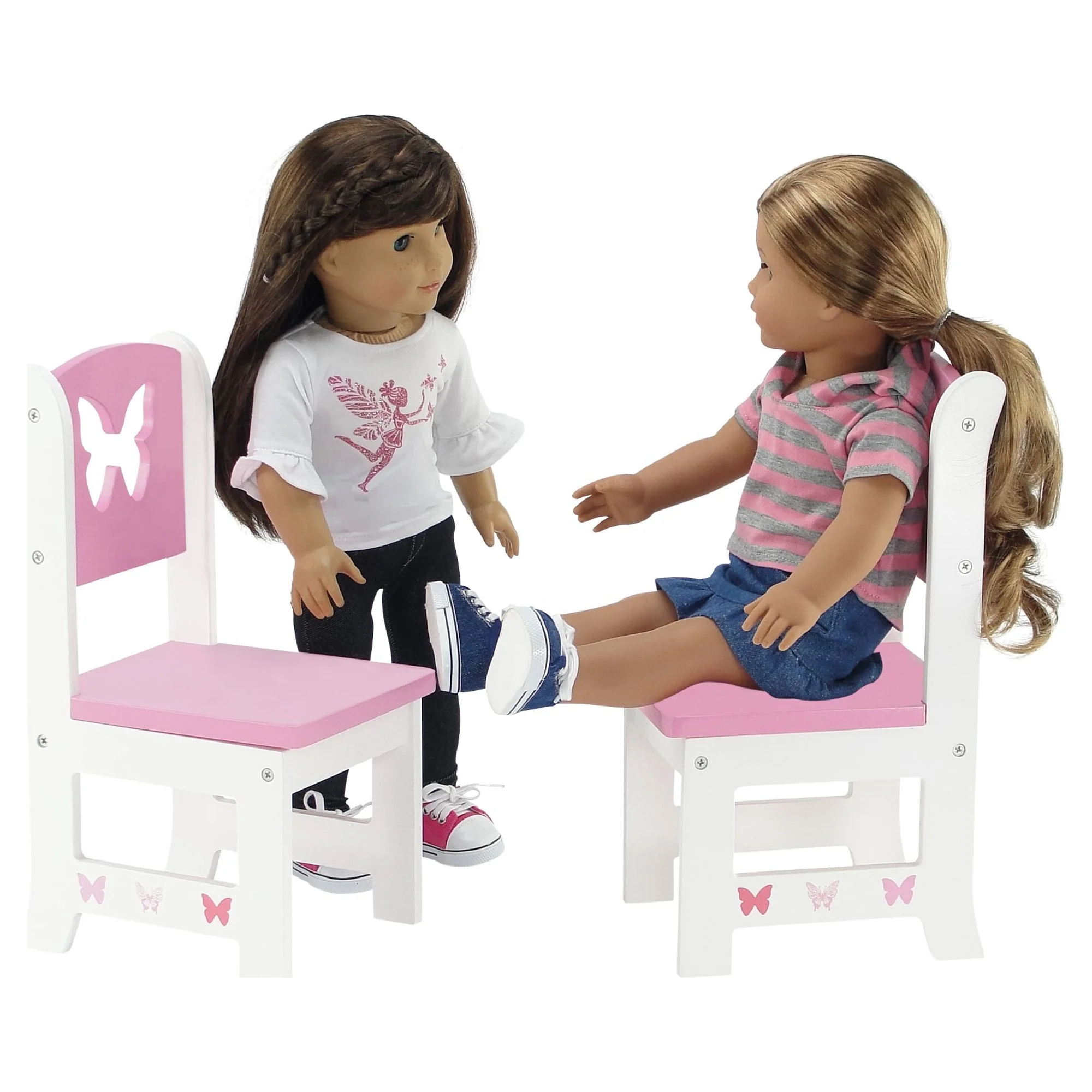 Emily Rose 18 Inch Doll Table and 4 Chairs Kitchen Furniture Set | Lovely Pink and White Table and 4 Chair Value Pack Doll Dining Set with Beautiful Butterfly Motif | Fits American Girl Dolls
