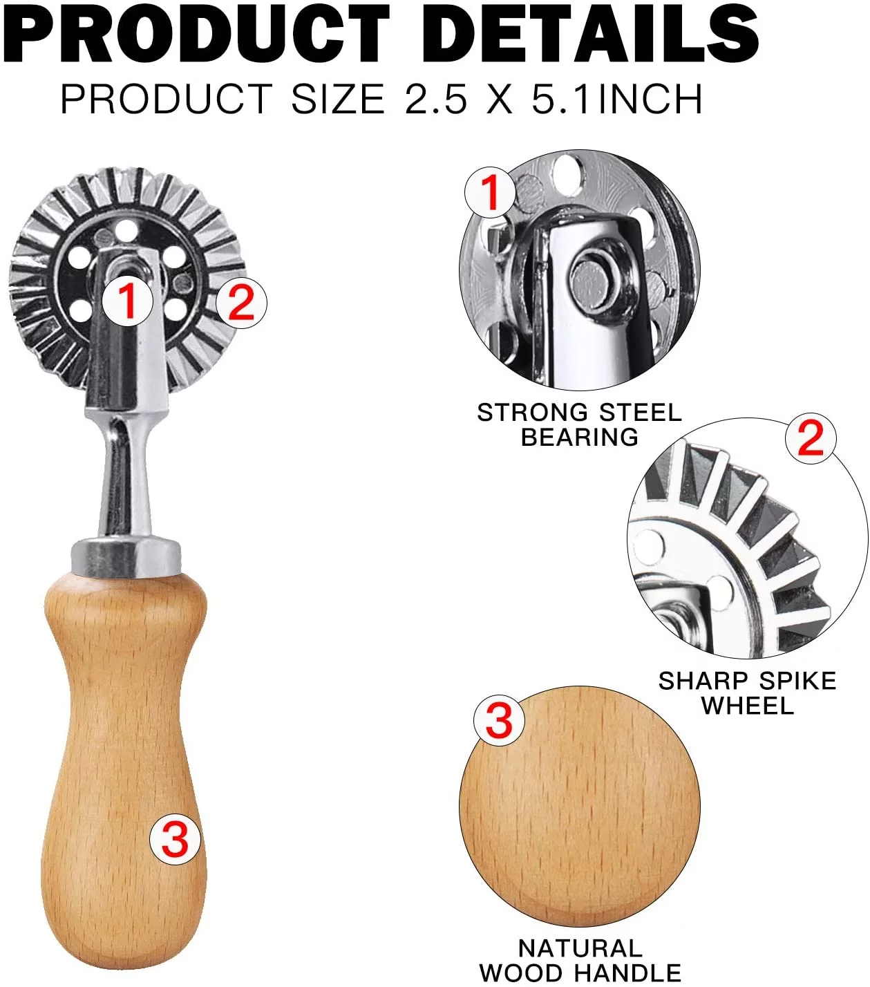 Pasta Maker Cutter Wheel - Pastry Cutter Wheel - Dough Ravioli Pizza Cutter Wheel for Home and Kitchen, 1.3