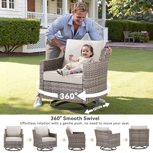 Outdoor Patio Furniture Set-5 Pieces All-Weather Wicker Outdoor Furniture with Swivel Patio Chairs Outdoor Patio Conversation Sets for Garden Porch Deck Grey/Beige