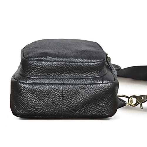 Le'aokuu Men Fashion Casual Tea Designer Travel Hiking Crossbody Chest Sling Bag Rig One Shoulder Strap Bag Men Leather 8015