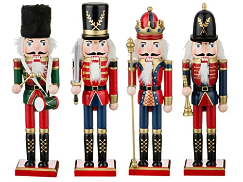 Wooden Nutcracker Ornaments Christmas Decoration Figures Puppet Home Decor (12 Inch) (Set)