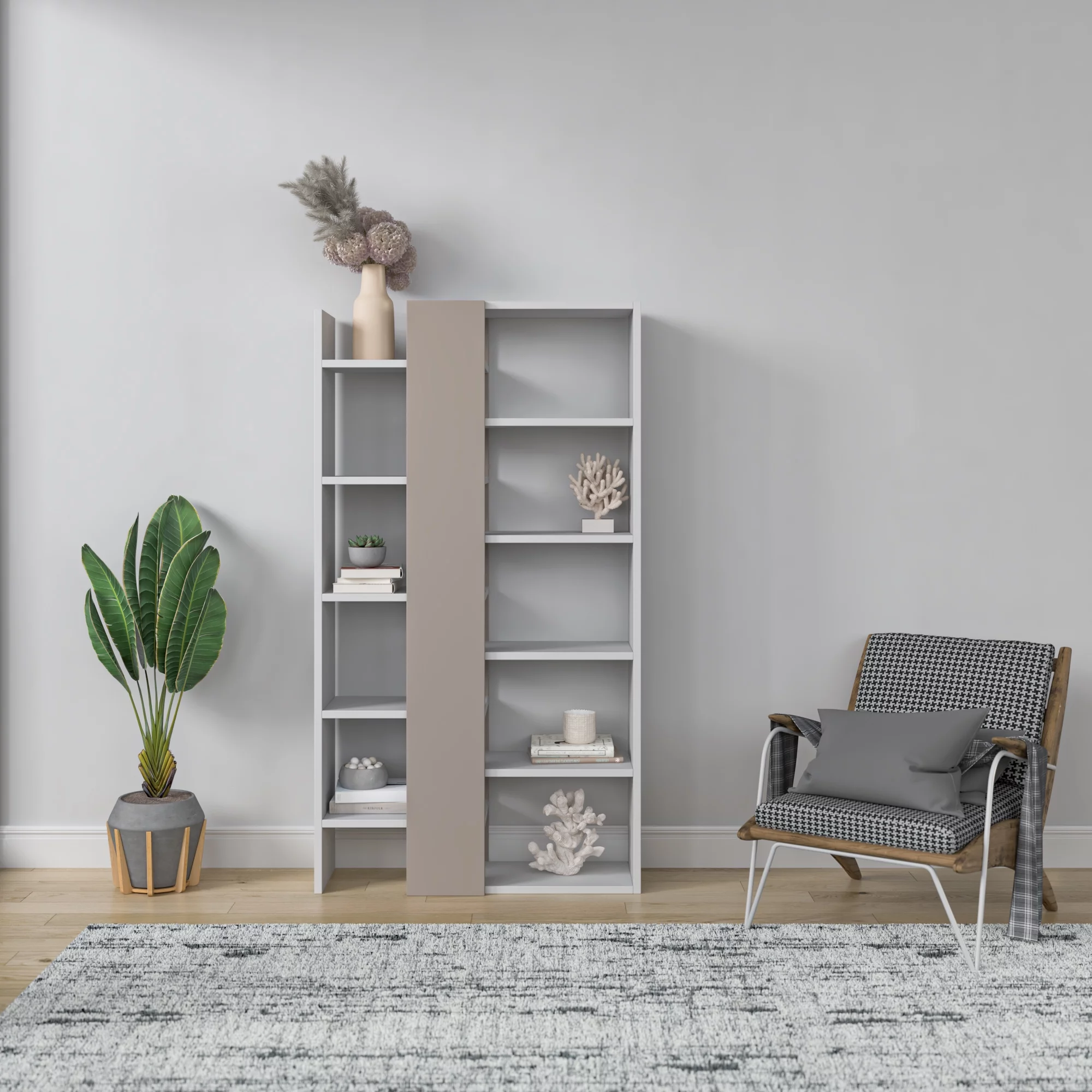 Ada Home Decor Furniture Multiple Tier Open Shelf White Light Mocha Boise Modern Bookcase