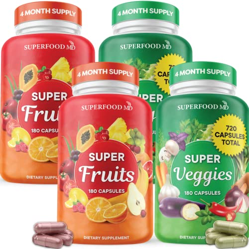 Superfood Fruit and Veggie Supplement - 360 Whole Super Fruit and Vegetable Supplements & Vitamin, Natural Energy Levels, with Olive Leaf Soy Free- 180 Count (Pack of 2)