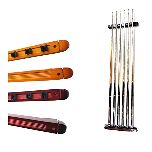 Wall-Mounted Billiard Cue Stand - Wooden Pool Cue Rack with Clips, Holds 6 Cues, Ideal for Pool Bars & Clubs, Perfect for Billiard Players - Red Color