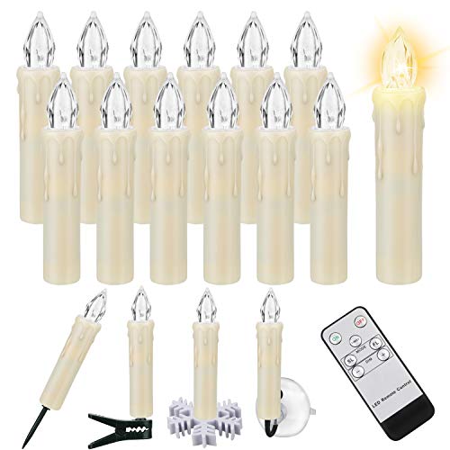 10 PCS LED Window Flameless Taper Candle, Battery Operated Christmas Tree Candle Lights with Remote Timer, Flickering Tree Candles Ideal for Christmas Garden Wedding Birthday Party Decoration.…