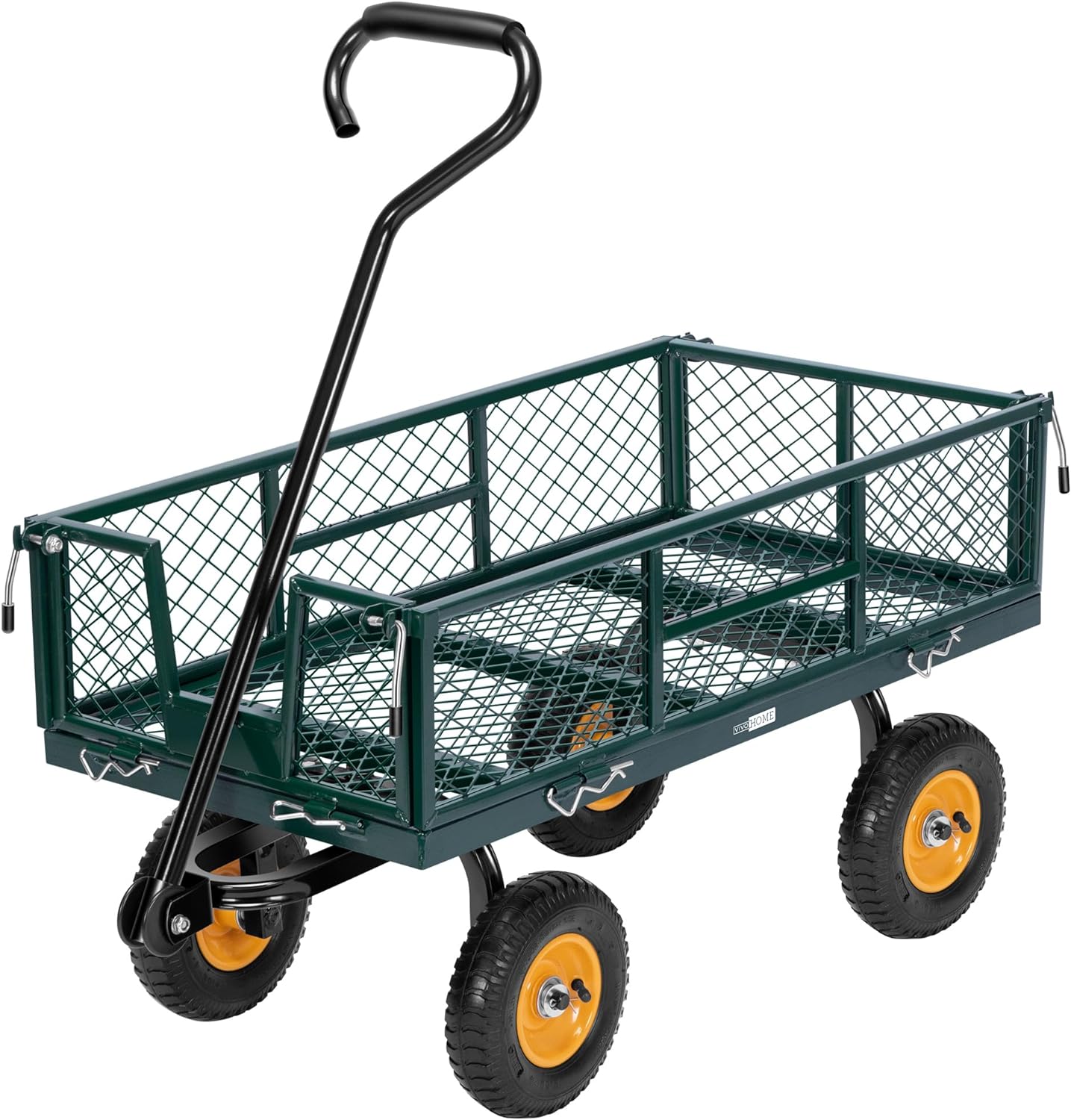 VIVOHOME Heavy Duty 880 Lbs Capacity Mesh Steel Garden Cart with Removable Sides and 4.10/3.50-4 inch Wheels (Black) and Heavy Duty 550 Lbs Capacity Mesh Steel Garden Cart with Removable Sides (Green)