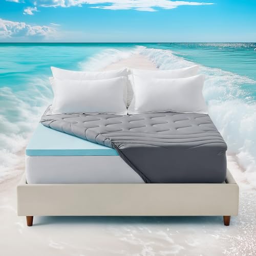 SLEEP ZONE Dual Layer 4 Inch Memory Foam Mattress Topper, 2 inch Cooling Gel Memory Foam Plus 2 inch Alternative Pillowtop Mattress Pad Cover for Back Pain, Comfort Support (Queen)