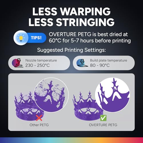 OVERTURE PETG 3D Printer Filament 1.75mm, Neatly Wound Durable PETG 2kg Spool (4.4lbs), Strong Toughness Filament, Dimensional Accuracy +/- 0.02mm, Fit Most FDM Printers (Black (2-Pack))