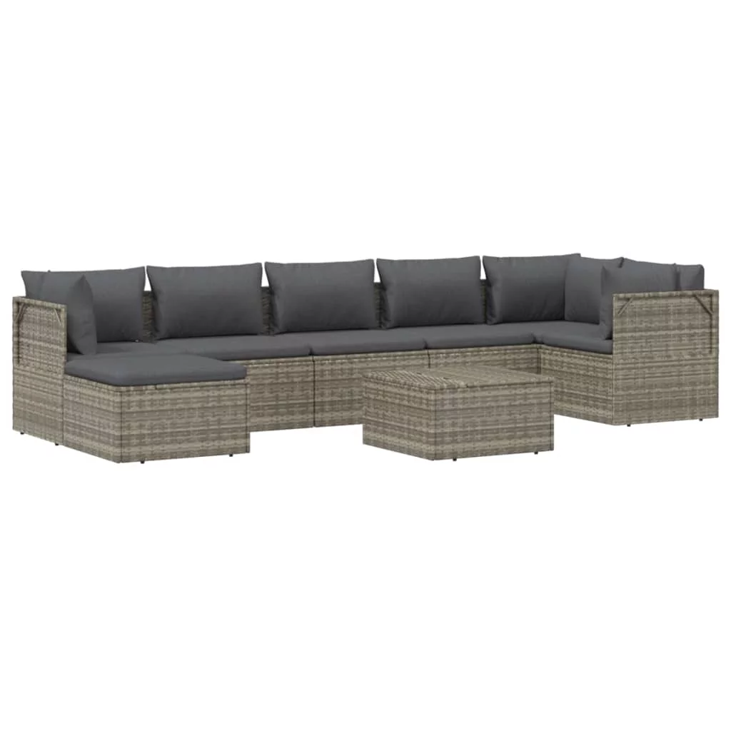 Htovila 8 Piece Patio Set with Cushions Gray Poly Rattan