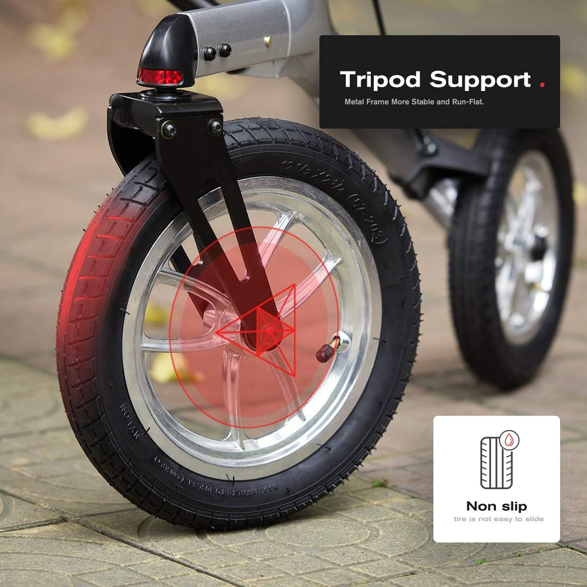 OasisSpace Upright Walker with 12” Pneumatic Wheel and Padded Bath Seat with 6 Height Adjustable Tube