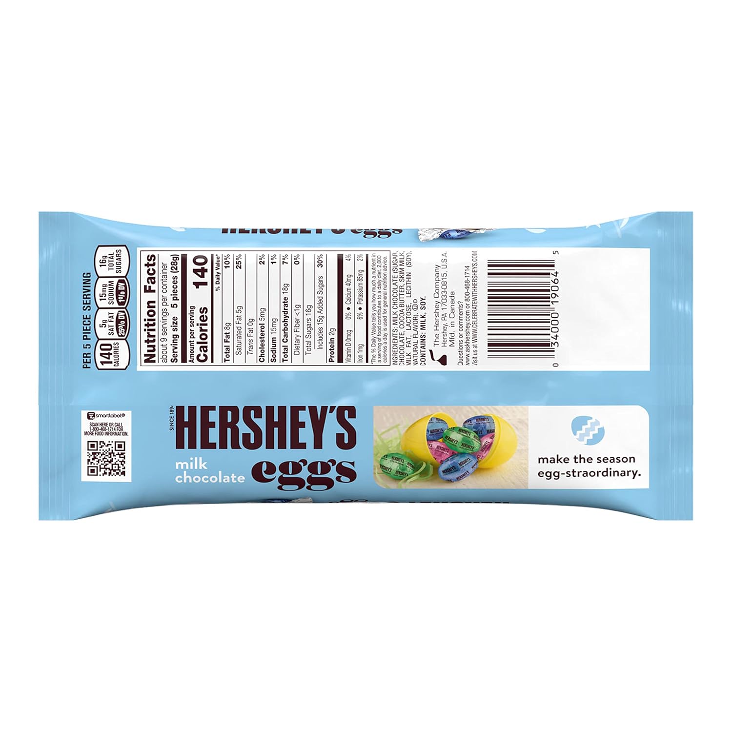 HERSHEY'S Milk Chocolate Eggs, Easter Candy, 9 oz Bag