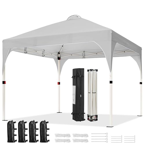 Yaheetech 10x10 Pop Up Canopy Tent with Vent, Easy Set Up Tent, Instant Sun Shelter Canopy with Wheeled Bag, 4 Sandbags, 12 Stakes & 4 Ropes, for Parties, Beach, Outdoor, White