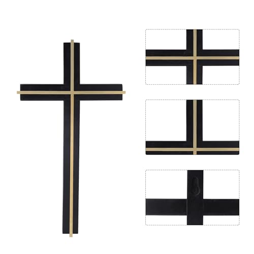 VINETEN Cross | Crucifix Wall Cross | Handmade Black Gold Catholic Wooden Cross Wall Decoration