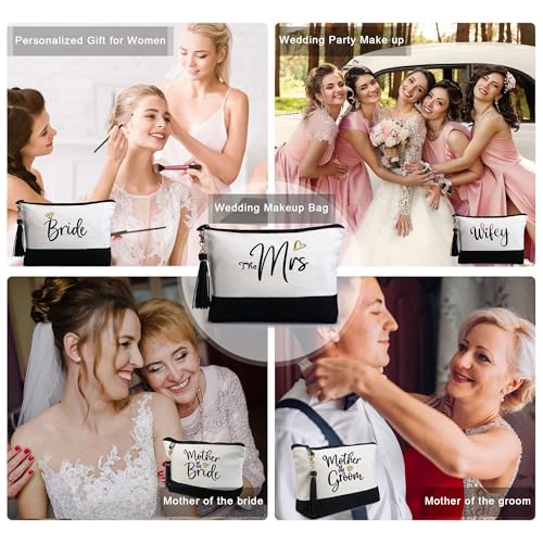 BeeGreen Mother's Day Gifts Personalized Women's Large White and Black Canvas Tote Bag, Embroidered Initials, Leather Handle, Zipper Closure