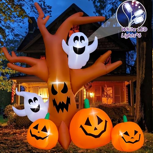 SEASONBLOW 8 Ft Halloween Inflatable Dead Tree with Ghosts Pumpkins Decoration Blow up Decor for Lawn Patio Indoor Outdoor Home Yard Party