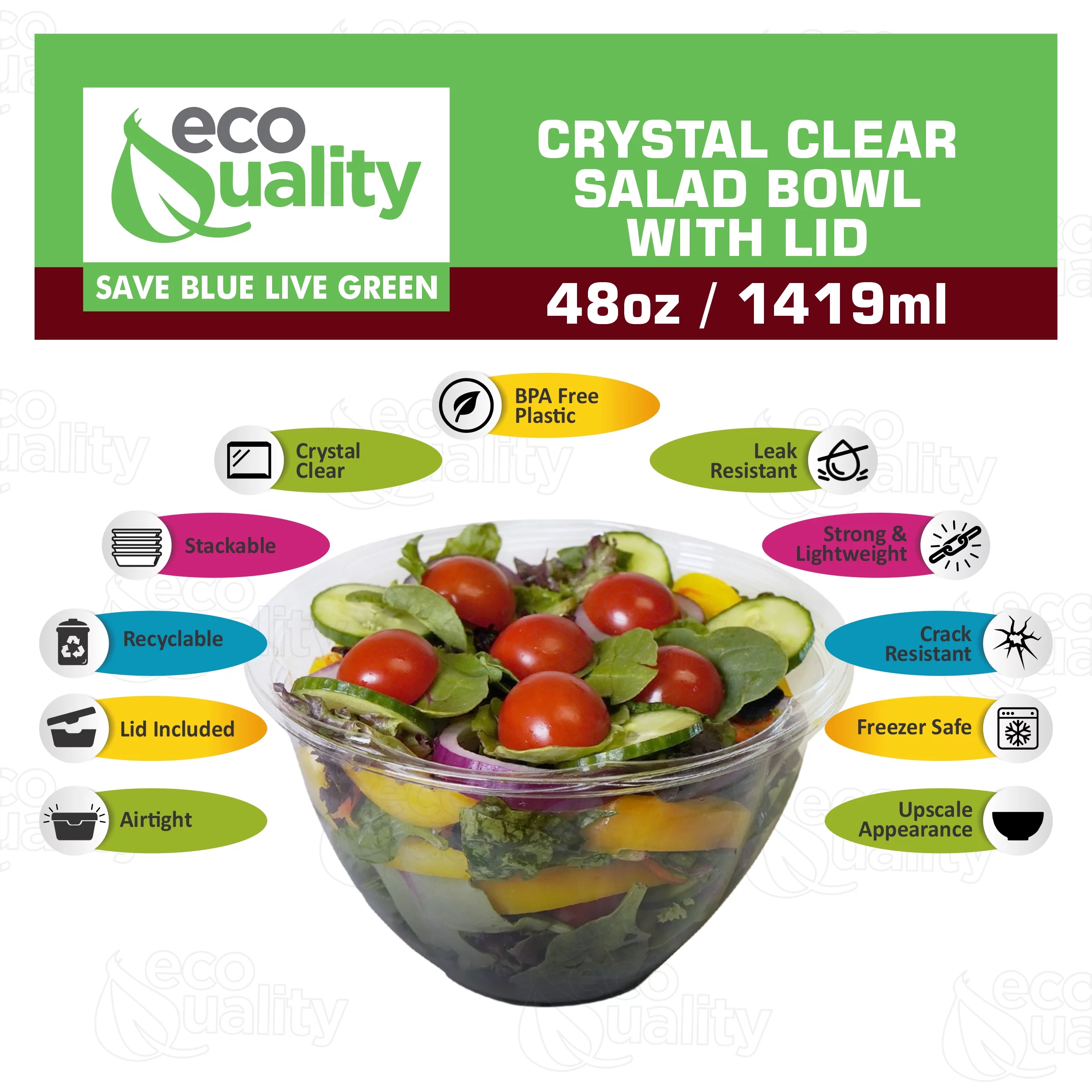 [100 PACK] 48oz Clear Disposable Salad Bowls with Lids - Clear Plastic Disposable Salad Containers for Lunch To-Go, Salads, Fruits, Airtight, Leak Proof, Fresh, Meal Prep | Rose Bowl Container (48 OZ)