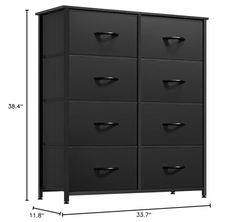 DWVO Fabric Dresser for Bedroom, Tall Storage Dresser with 8 Drawers, Black Dresser & Chest of Drawers, Storage Drawer Organizer for Closet, Bedroom, Living Room