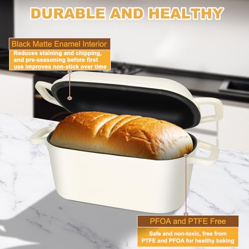3.6QT Oval Enameled Cast Iron Dutch Oven, Sourdough Bread Baking Pan with Lid