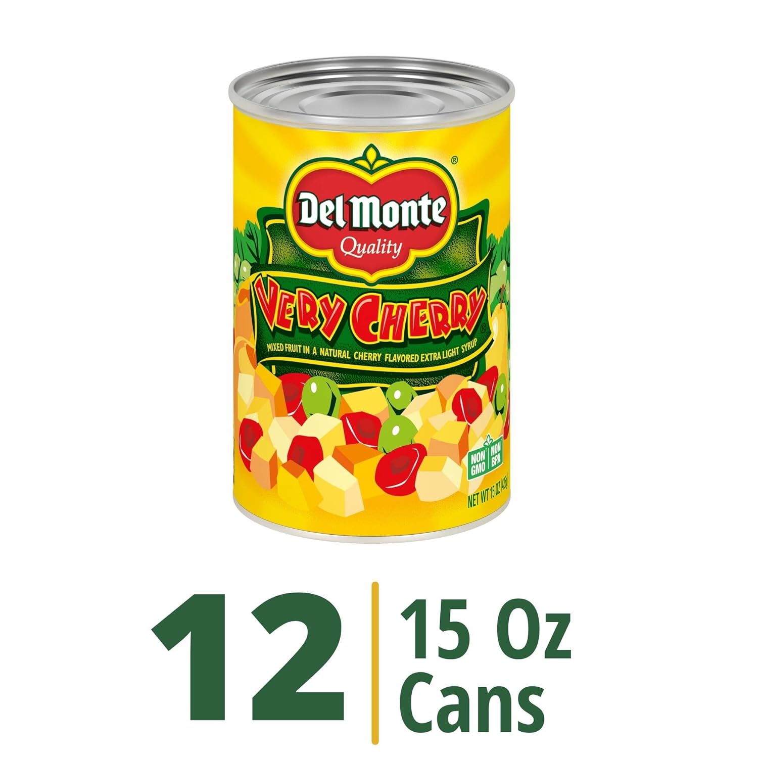 DEL MONTE VERY CHERRY Flavored Mixed Fruit in Extra Light Syrup, Canned Fruit, 12 Pack, 15 oz Can