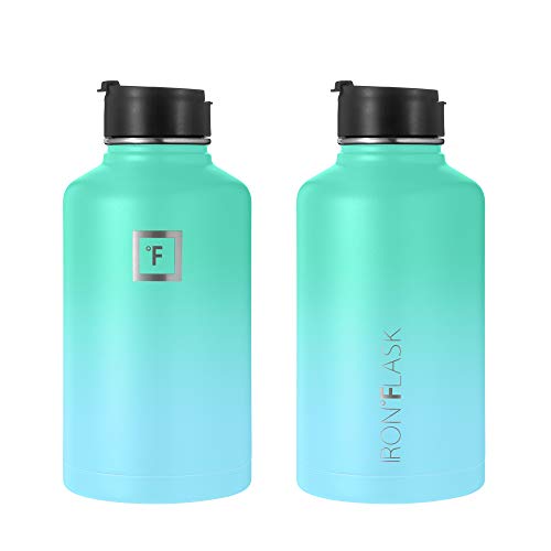 IRON °FLASK Camping & Hiking Hydration Flask with 3 Lids - Stainless Steel, Double Walled & Vacuum Insulated Water Bottle - Leak Proof & BPA Free (Midnight Black, Straw - 40 oz)