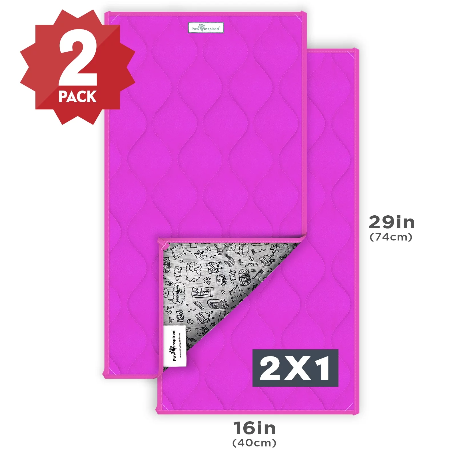 2ct Paw Inspired Guinea Pig Cage Liners | Washable Fleece Bedding or Small Animal Bed Mat for Guinea Pigs, Ferrets, Rabbits, Hamsters | Absorbent Pee Pad with Waterproof Bottom (C&C 2X1, Pink)