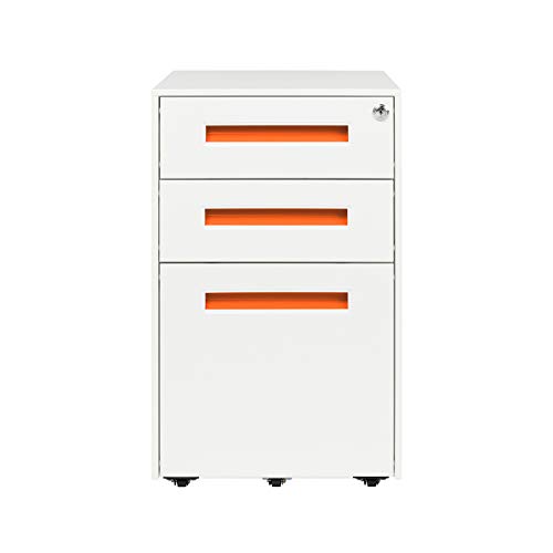 Laura Davidson Furniture Stockpile Square Mobile 3 Drawer File Cabinet - Metal Filing Cabinet, Legal/Letter File Folders, Pre-Assembled, White/Bright Blue