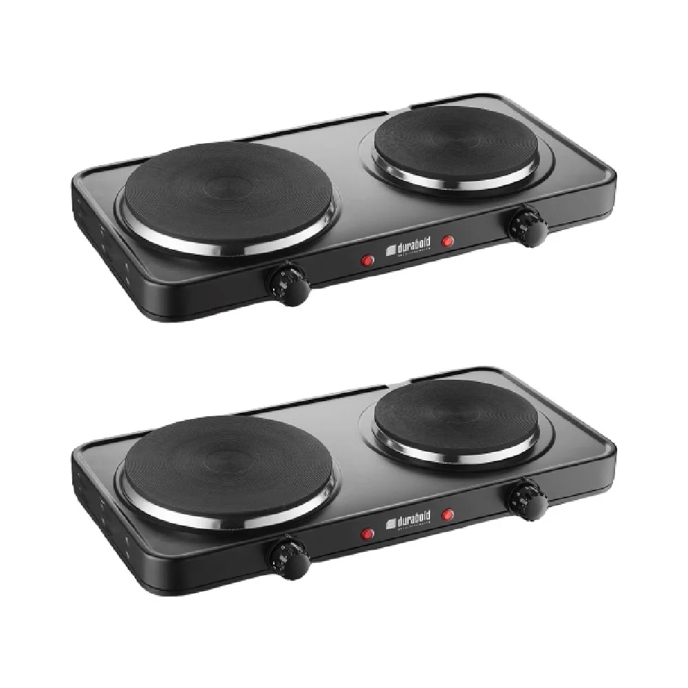 Durabold Electric Double Burner Sealed 1000W 7000W Cast Iron Hot Plate Black, 2 Pack