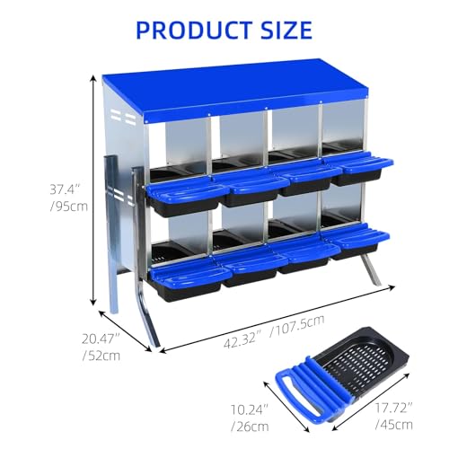 Chicken Nesting Box, 10 Hole 2 Layer Hen Nest Box with Legs, Roll Away Eggs Laying Boxes,Cleanable Pull Out Hen Roosting Boxes