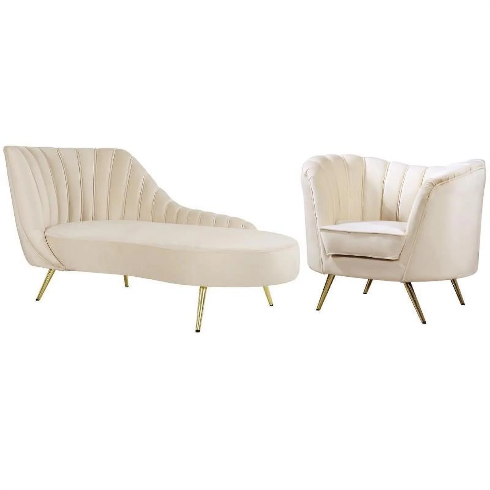 Home Square 2-Piece Set with Accent Chair and Chaise in Cream and Gold