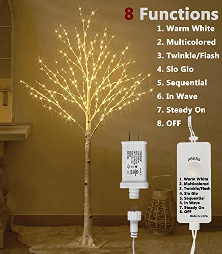 LITBLOOM Lighted Twig Birch Tree Plug in with 8 Functions 4FT 200 Warm White and Multi Color LED Lights for Indoor Outdoor Home Bedroom Christmas Holiday Decoration