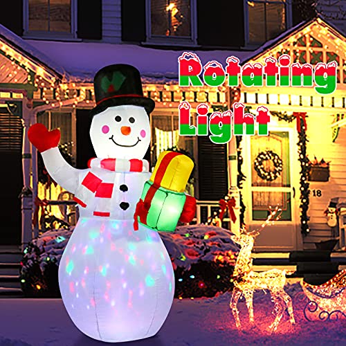 5ft Inflatable Snowman, Christmas Outdoor Decorations Inflatables with Built-in Rotating LED Lights 5 Feet Blow Up Snow Man for Yard Garden Lawn Indoor Outdoor