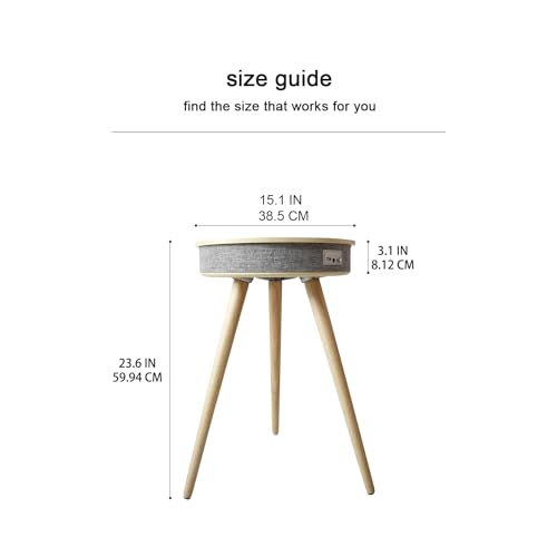 Louis Donné Smart End Table with Charging Station, Speaker Table with Wireless Charger and USB Charging Ports, Smart Nightstand with Bluetooth Speaker, Round Side Table for Living Room (Wood Color)