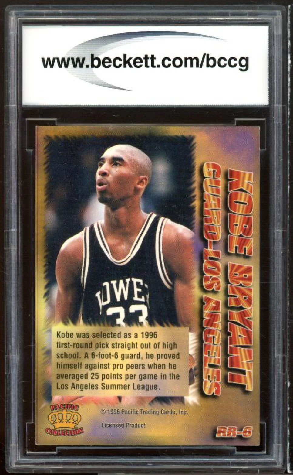 1996 Pacific Power Roundball #RR-6 Kobe Bryant Rookie Card BGS BCCG 9 Near Mint+
