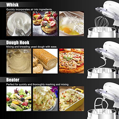 COSTWAY Stand Mixer, 660W Electric Kitchen Food Mixer with 6-Speed Control, 6.3-Quart Stainless Steel Bowl, Dough Hook, Beater, Whisk (Silver-update)