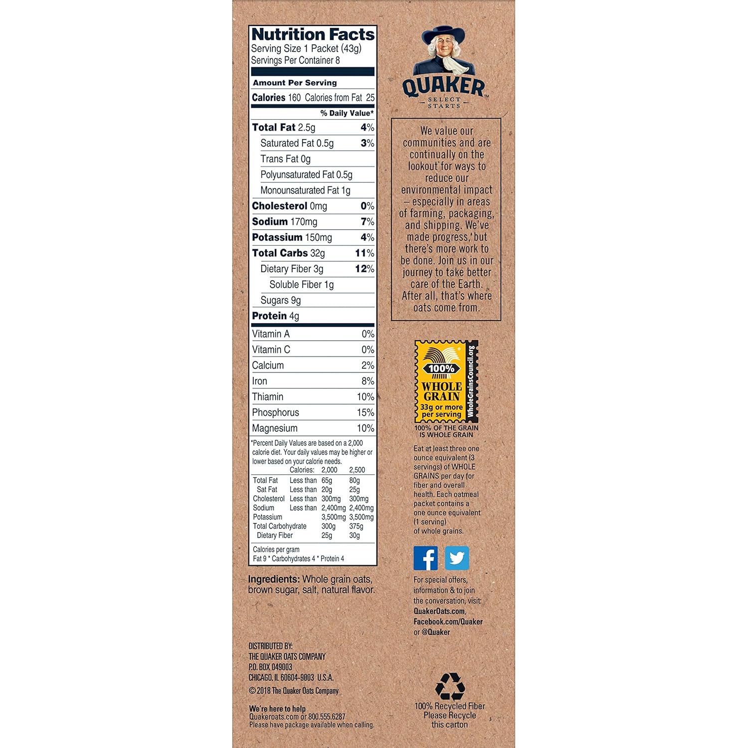 Quaker Instant Oatmeal, Gluten Free, Maple & Brown Sugar, Breakfast Cereal, 12.1 Oz