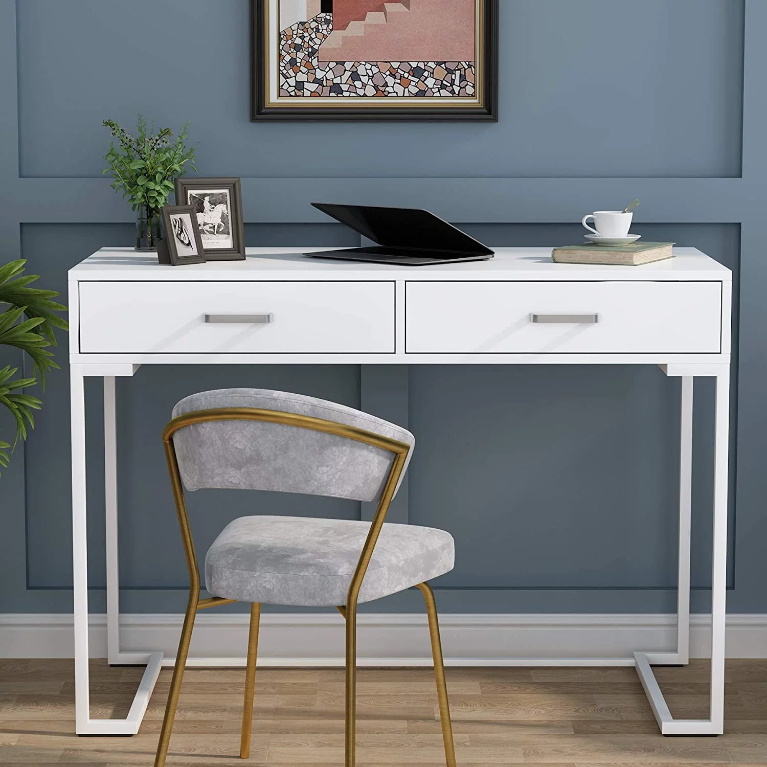 Computer Desk with Drawers, Writing Desk White Desk Study Desk, Simple and Modern White Desk