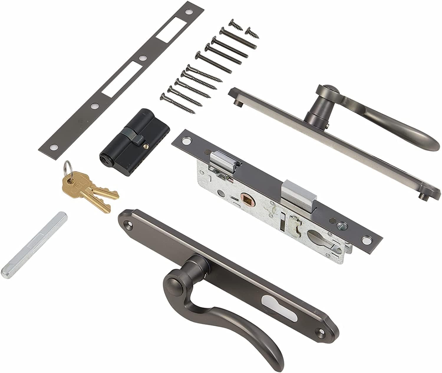 Mortise Lock Set Exterior Door Storm Doors Brass Handle Set Replacement Screen Security Key Hardware,Brushed Dark Bronze