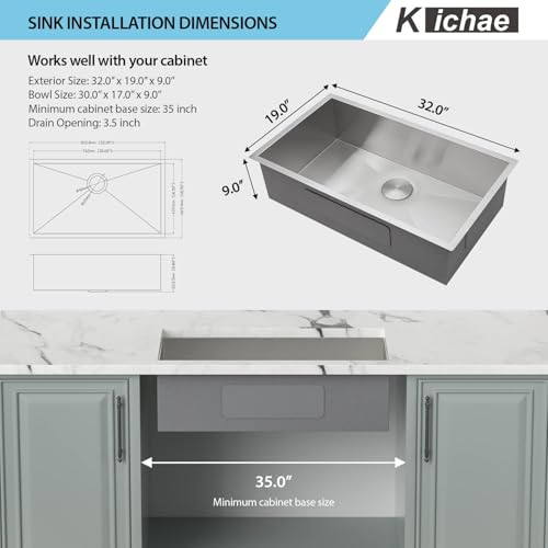 Kichae 12“ Deep Laundry Sink Undermount - 24 Inch Black Undermount Utility Sink Stainless Steel Single Bowl Under Counter Handmade Laundry Utility Room Basin