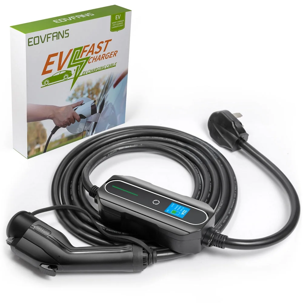 16ft J1772 Level 2 Portable 32A EV Charger Electric Car Fast Charger EVSE NEMA 14-50, Black