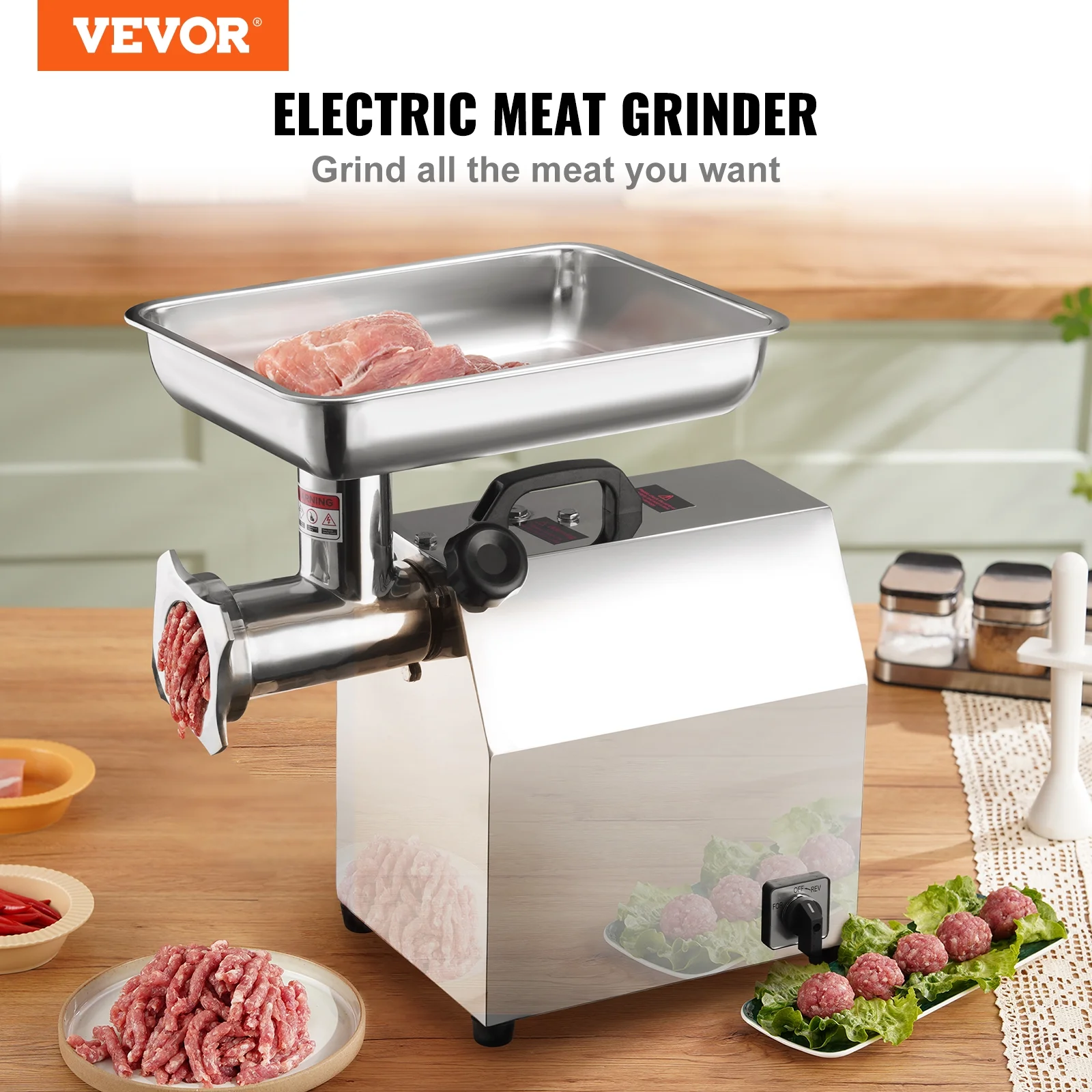 BENTISM Electric Meat Grinder 8.3 lbs/Min Capacity,650W Sausage Stuffer with 2 Blade,3 Grinding Plates,ETL Listed