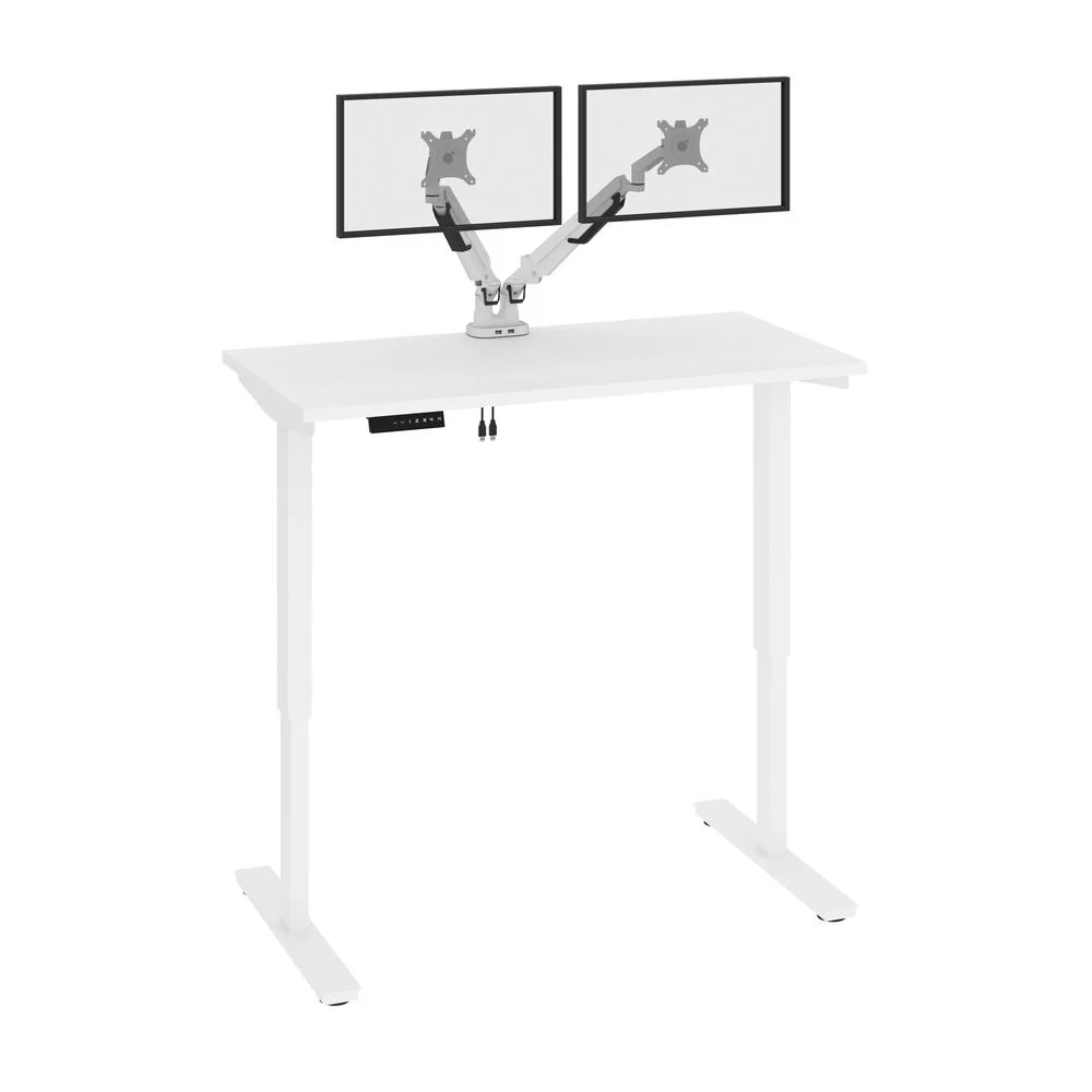 Bestar Viva 48W x 24D Electric Standing Desk with Monitor Arms , White