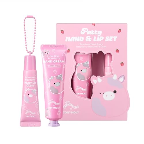 TONYMOLY x Squishmallows Cam the Cat 2-Piece Set – Coconut Milk Hand Cream & Frosted Milk Lip Gloss – Cute Korean Skincare & Beauty Gift for Women & Teens