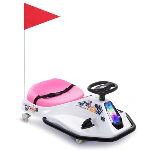 24v Electric Drifting Go Kart for Kids Ages 3+ Rechargeable Two Speed Switch Car with Safety and Simplified Drifting System Anti-Rollover Indoor and Outdoor Fun for 175 Lbs(Pink)