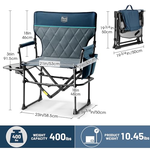 TIMBER RIDGE Aluminum Camping Directors Chair with Side Table Pocket, Portable Folding Heavy Duty Lawn Chair for Fishing Trip Picnic Concert Outdoor 400lbs, Navy 2 Pack
