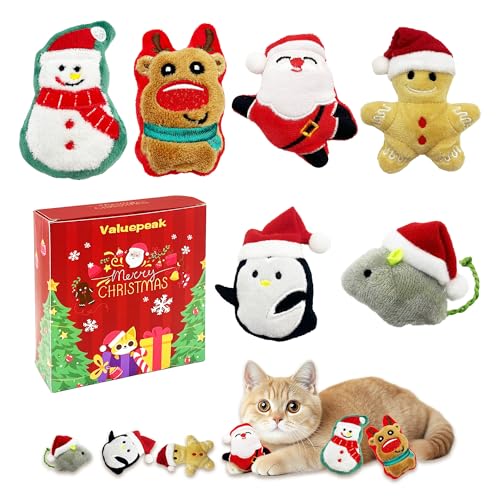 6 Pack Christmas Catnip Toys with Gift Box - Plush Santa Claus & Snowman Interactive Chew Toys for Cats/Kittens, Perfect for Indoor Play, Christmas Stocking Stuffers & Holiday Cat Gifts