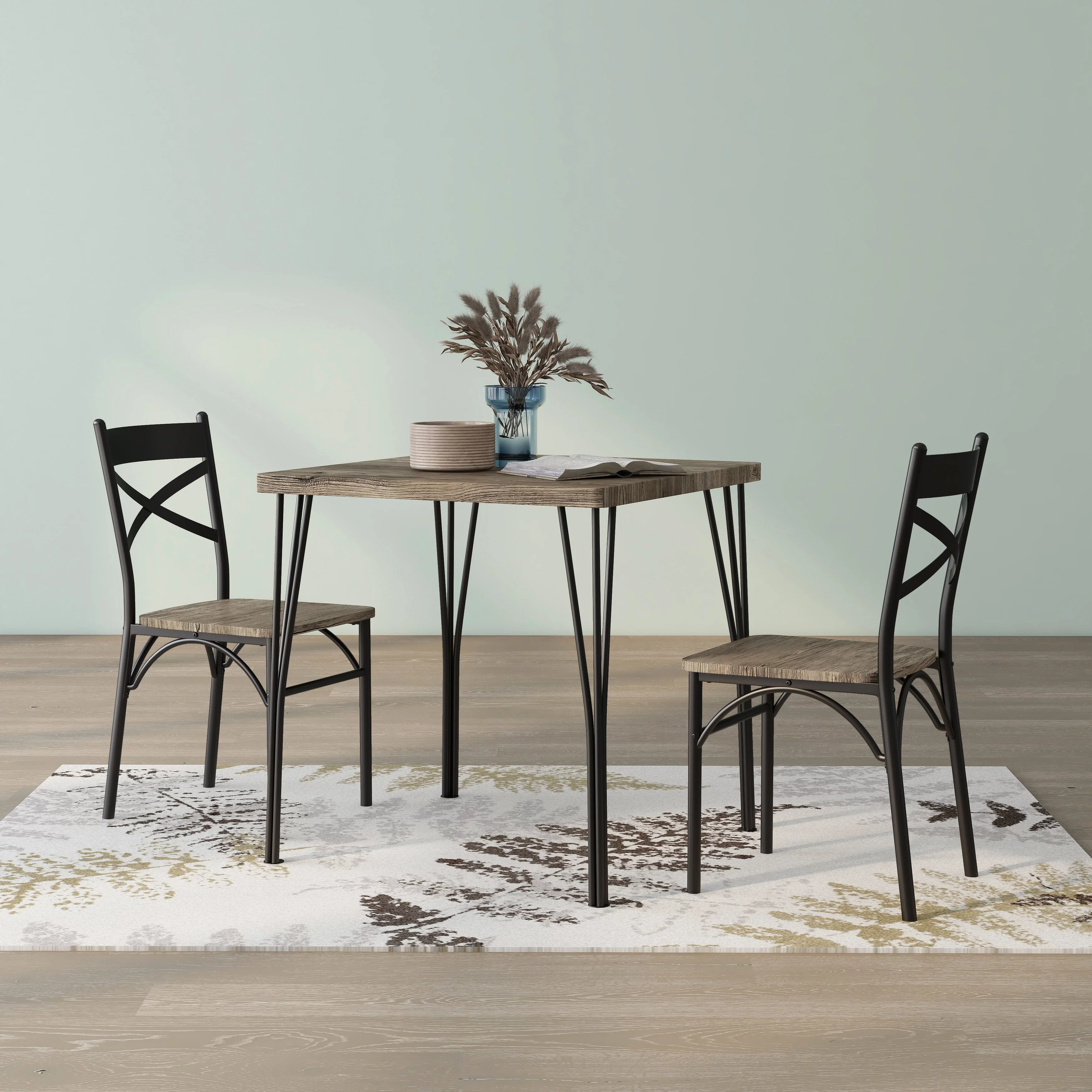 Denhour DH BASIC Small Space 2-Person Dining Set by  Natural Bronze Finish, Natural Finish