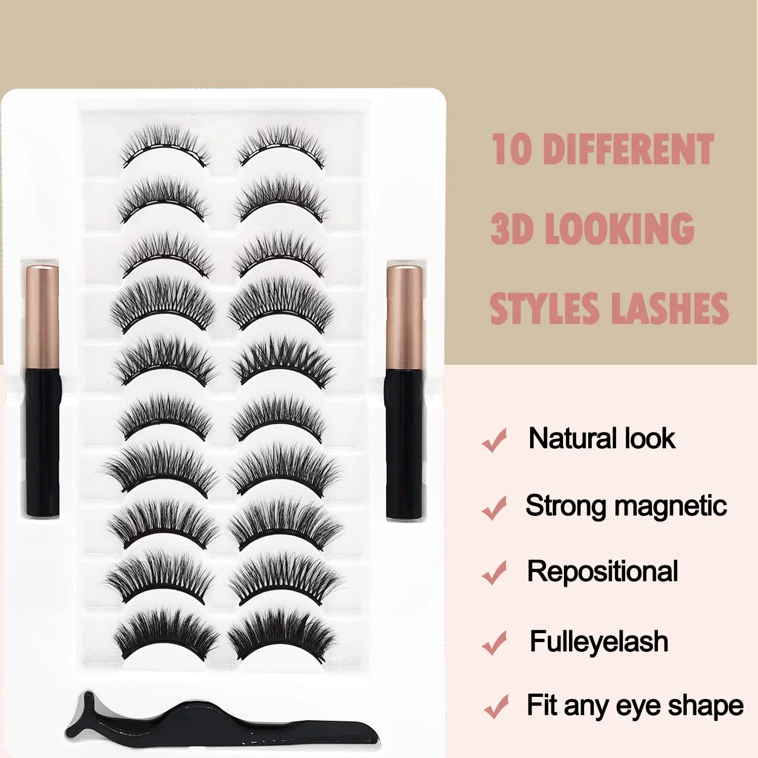 Cosprof 20 Kinds of 3D Magnetic Eyelash Kit with Different Density, Magnetic Eyelashes with 4 Magnetic Eyeliners and 2 Tweezers, for Women and Girls Natural Look