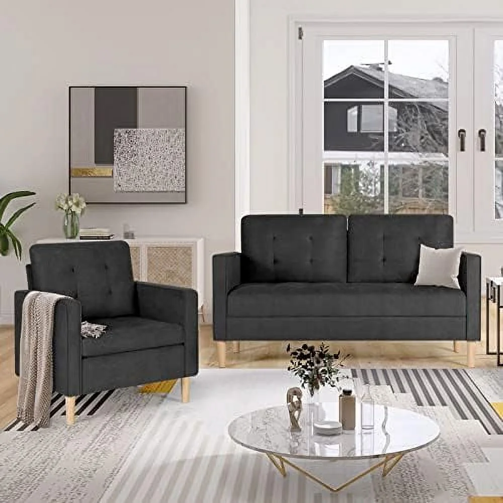xrboomlife 57"/30" Modern Soft Loveseat and Chair Set Tufted Cushion Loveseat Sectional Sofa Set Small Space Configurable Couch Set of 2