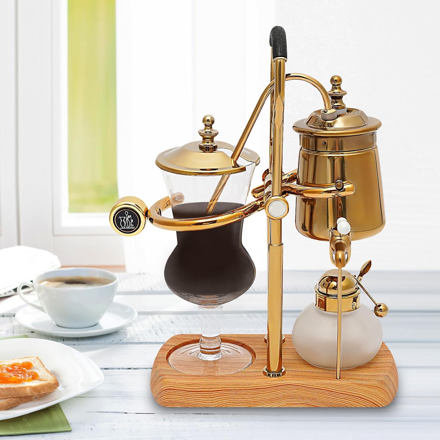 Belgian/Belgium Luxury Royal Family Balance Syphon Siphon Coffee Maker Vacuum Brewing System,Vintage Elegant Double Ridged Fulcrum with Tee Handle 400ml Coffee Maker-US Stock
