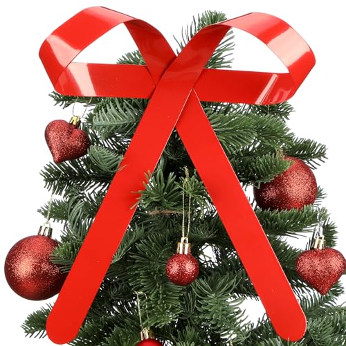 1 Pcs Large Christmas Metal Bow Tree Topper Ornaments with Clip Christmas Bow Decoration for Xmas Tree Topper Garland Wreath Indoor Outdoor Decor, 10 x 12''(Stylish,Gold)